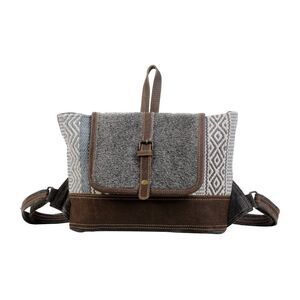 Myra Bag Handmade Straight  Backpack Upcycled Canvas & Cowhide Leather